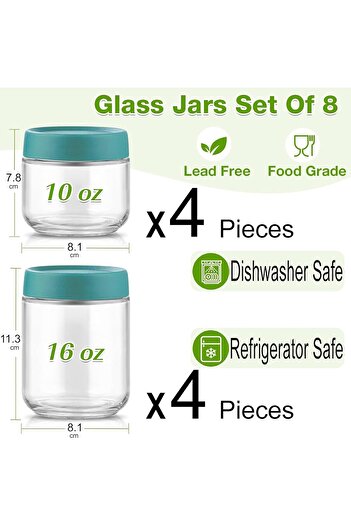 Hope 8-Pack Glass Jars With Airtight Screw Lids 16oz(480ml) & 10oz(300ml) Overnight Oats Jar Br