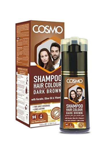 Cosmo شامبو صبغة شعر بني غامق بالكيراتين وزيت الزيتون 180 مل