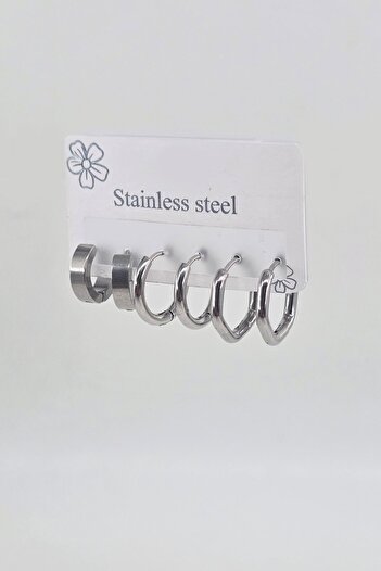 By Zeyna Aksesuar Women's 316 L Stainless Steel Anti Allergenic 6-Piece Earring Set
