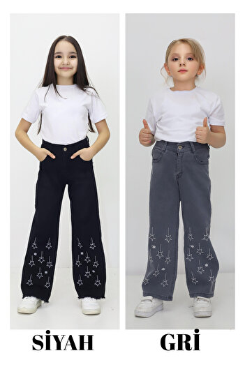 BeModal Kız Çocuk Kot Pantolon Siyah-Gri İki Adet Jeans Günlük Tarz ve Rahat (2 ADET-2 RENK)