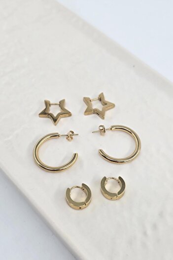 By Zeyna Aksesuar Women's 316 L Stainless Steel Anti Allergenic 6-Piece Earring Set