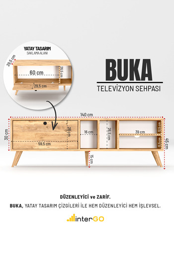interGO Buka TV Sehpası, TV Standı, Televizyon Ünitesi