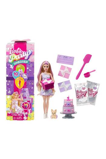 Barbie Pet Birthday Series Birthday Bows Set with 10 Surprises Including Color Change & Cake-Decorat