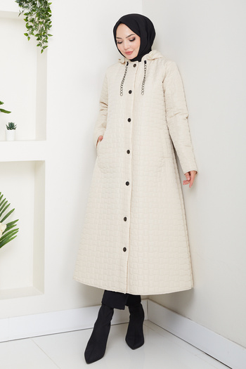 Pamuk Butik Women's Chain Detailed Hooded Quilted Coat