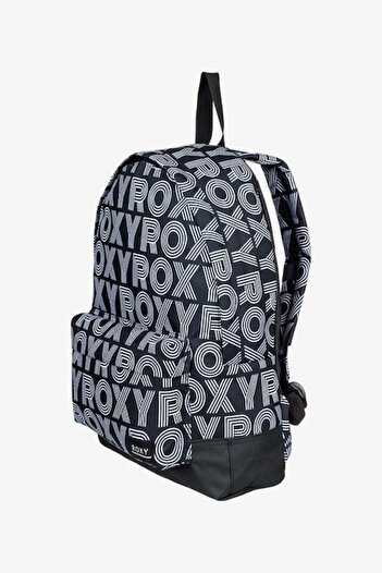 Roxy Backpack with Logo Pattern - 16 L, Black and White