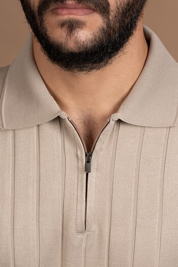 ADVANTE Zippered Polo Neck Polyamide Fabric Self-Striped Lycra Knitwear Sweater