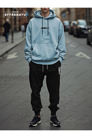 EFFRENATU Unisex Tracksuit Set - Oversized Hooded Print with the Text Why Not