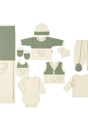 MİLAYS LİFE HOME COLLECTİON Unisex 0-3 Months Baby Gaye Organic Cotton Elephant Embroidered Set of 10