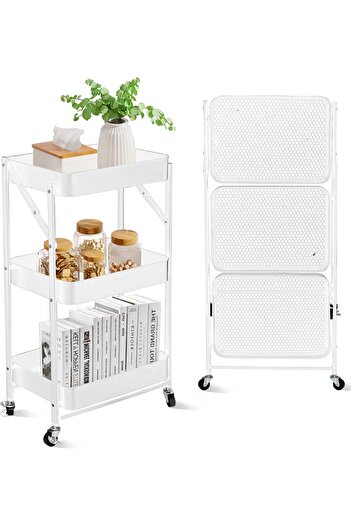 NEXIFY 3 Tier trolley organizer, Foldable Metal Rolling Utility Cart Organizer, Multipurpose Orga