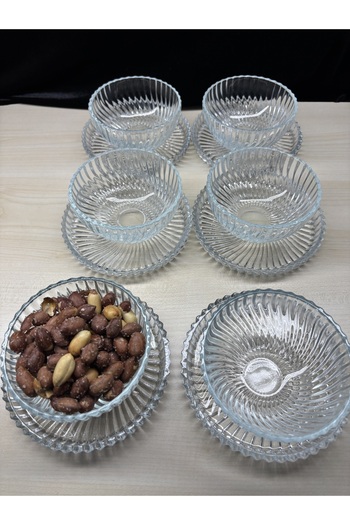 DİBA AVM 12 Pieces Glass Snack Set Candy Bowl Glass Snack Dessert Plate Iice Cream Magnolia Snack Bowl Set 180ml
