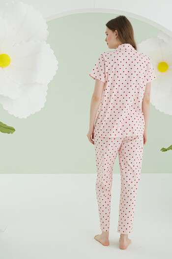 DREAM FASHION Pink Berry Front Button Pajama Set