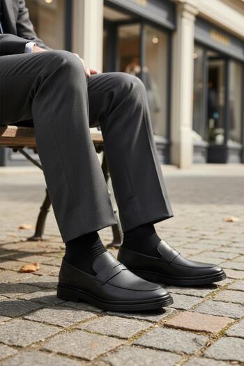 AYAKMOD Dsn 2033 m Black Genuine Leather Men's Casual Shoes