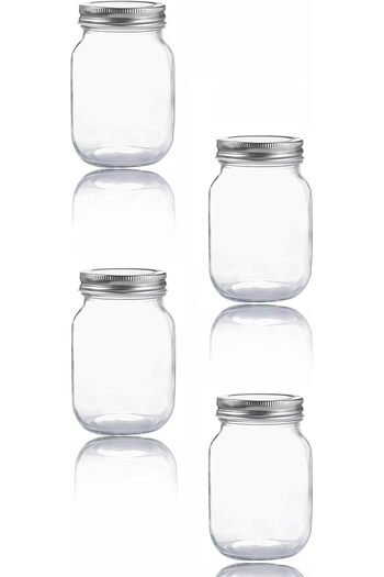 NEXIFY Glass Regular Mouth Jars - 17oz Clear Jars with Silver Metal Lids (4PACK)