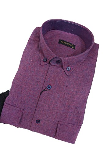 ATİLLA ÖZER Men's Relax Fit Comfortable Cut Sports Collar Checkered Double Pocket Flap Shirt for Winter