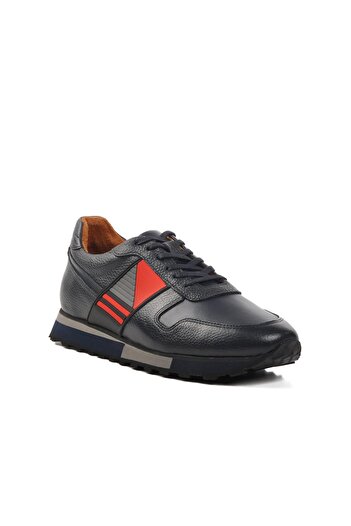 AYAKMOD Premium 130 m Navy Blue-Red Genuine Leather Men's Casual Shoes