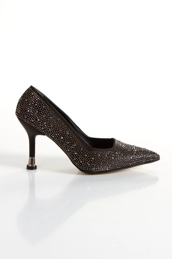 MFT AYAKKABI Black Stone Stylish Thin Heeled Evening Dress Shoes Suitable for Special Occasions