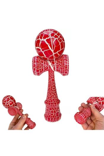 Impact Vision Kendama, Professional-Large, Cracked Design, Red/White
