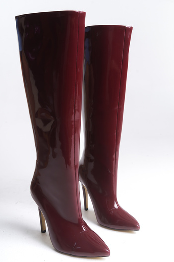 NITU Shoes Cizme cu toc înalt din piele lacuită burgundy