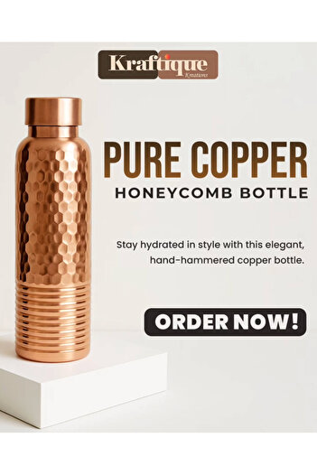 Kraftique Oreo Half-Hammered Copper Bottle Set with 2 Glasses