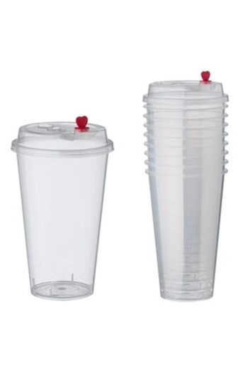 OEM Set of 10 Transparent Plastic Cups with Lid 500ml