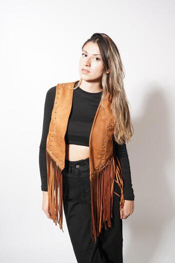 Pafi Moda Kamli Long Tassel Vest Tan