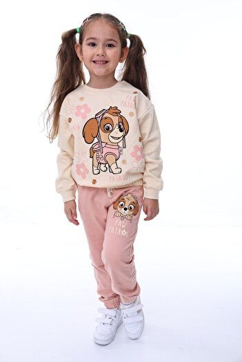 Yağmur Giyim İsobgi̇v Paw Petrol Patterned 2-Thread 100% Cotton Girls' Tracksuit Set 3-8 Years 24055