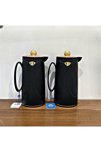 royal_camel Royal Camel 1+1L Gold Tea and Coffee Thermos Set with Wooden Lid