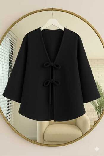 Giyim Gezegeni Autumn and Winter Cashmere Fabric Hijab Tunic-Tie Front Kimono Black Oversize New Season Comfortable Fit