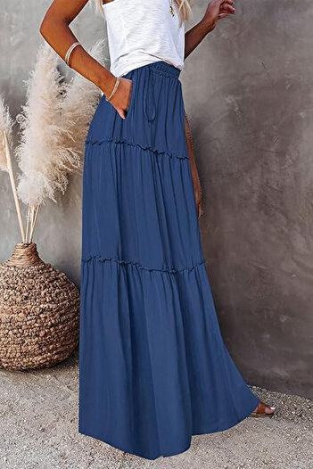 OEM Casual skirt with elastic waist, tiered, blue S