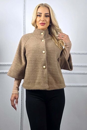 FashionForYou Bolero with three-quarter sleeves, VORRA and pearl cufflinks, Brown, Size S/M