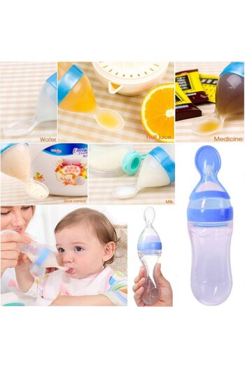 Generic Silicone baby feeding bottle or spoon, to make it easier for babies to feed semi-solid foods, cereals or purees.