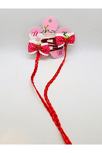 İnDerin Children's Braided Hair Clip Strawberry Snap Clip Set of 2