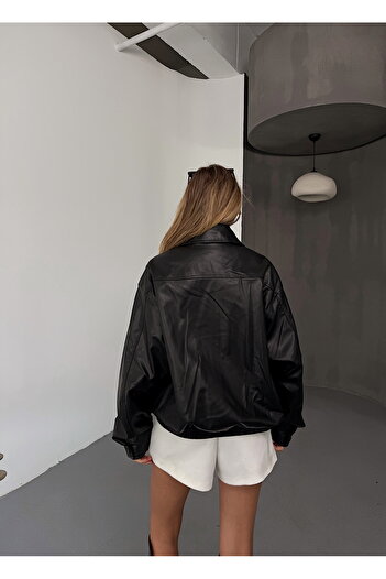 gentofSKY Oversize Bomber Leather Jacket - Street Style