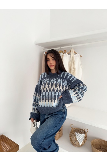 Dumy Nordic Pattern Embossed Knitwear Sweater