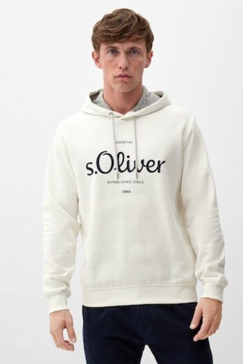 s.Oliver , Regular Fit Hoodie with Logo Print, Dirty White