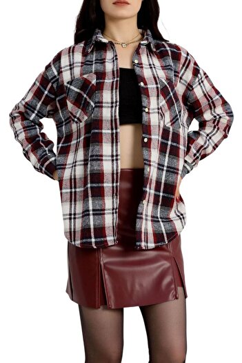 Yaşar özer giyim Women's Burgundy Lumberjack Shirt