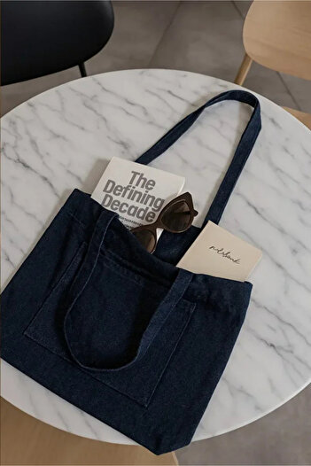 BUTİK1AVM Women's Navy Blue Canvas Soft Cloth Hand and Shoulder Bag