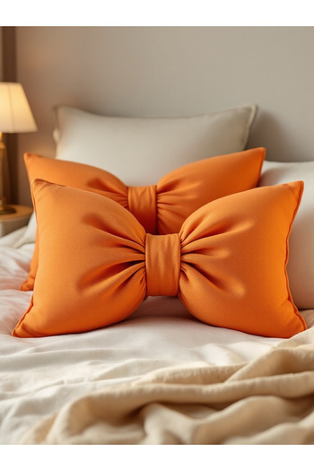 JACA Bow-Looking Inner-Filled Decorative Linen Fabric Pillow Ribbon Gift Throw Pillow Cushion Set (2 Pieces)