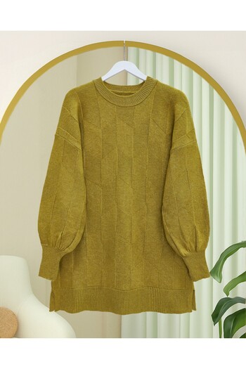 Modamorfo Round Neck Casual Patterned Knitwear Sweater - Fat Green