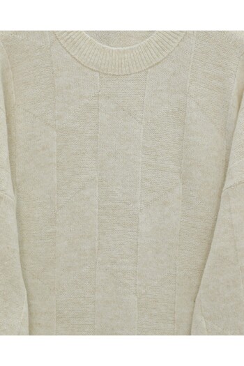 Modamorfo Round Neck Casual Patterned Knitwear Sweater - Ecru