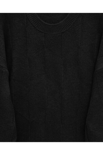 Modamorfo Round Neck Casual Patterned Knitwear Sweater -Black