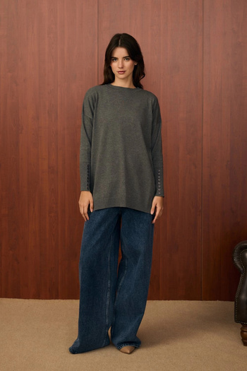 Merwish Basic Button Knitwear-Anthracite