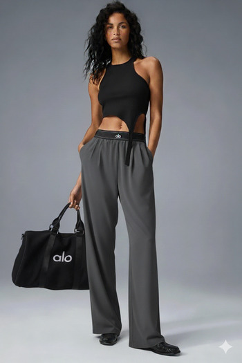 strivex Suit up Trouser Pleated Palazzo Navy Blue Pants
