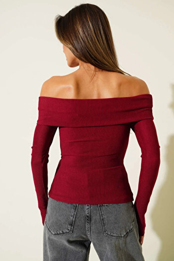 Işıltı kidss Madonna Collar Buttoned Blouse Burgundy T4329