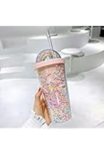 BLUE CORAL Cartoon Cute Rainbow Cup with Straw Girl Water Bottle Double Plastic BPA Free cute Juice