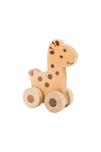 Small Foot Pull/push toy, for motor development, made of wood, on wheels, in the shape of an animal