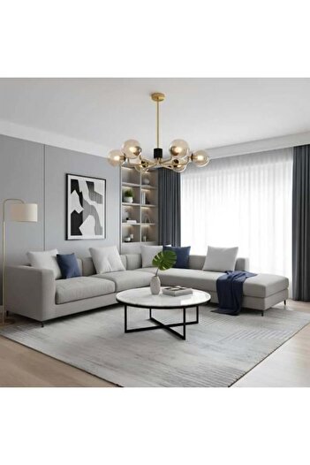 BAB Modern LED Chandelier Black + Gold with Six Honey Spheres