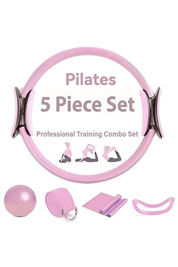 Taimi 5-Piece Pilates & Yoga Set - Ring, Ball, Band & Strap for Strength & Flexibility - Pink