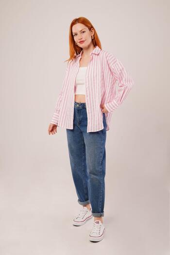 Kanonik Education    Striped Relaxed Cut Pink Shirt