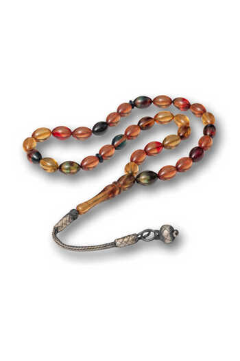 norsary Silver Ball Kazaz Tassel-Adorned Tightened Amber Prayer Beads